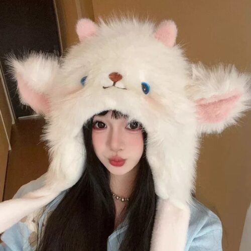 O1CN0197xlfV1pus9K7gYup_2215492865421-0-cib.jpg Cute Cartoon Butter Bear Plush Leefeng Hat For Women In Winter Warmth And Deepening Ear Protection Riding Photo Pullover Hat