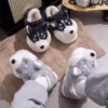 Men & Women Cartoon Dog Cotton Slippers | Warm Plush Indoor Shoes UK