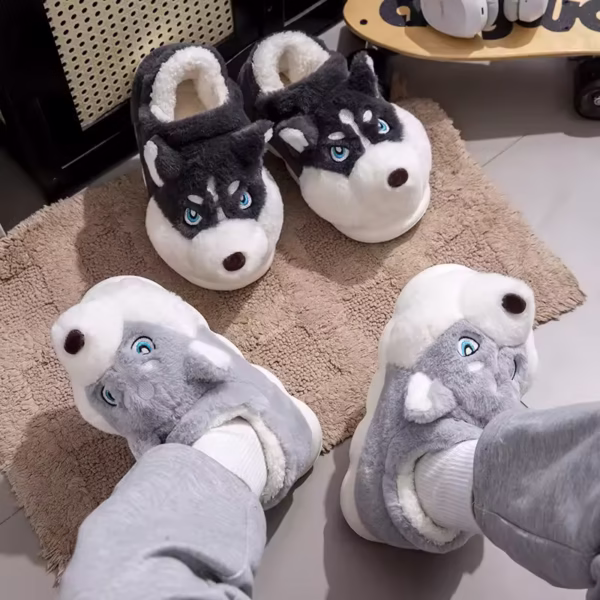 Men & Women Cartoon Dog Cotton Slippers | Warm Plush Indoor Shoes UK
