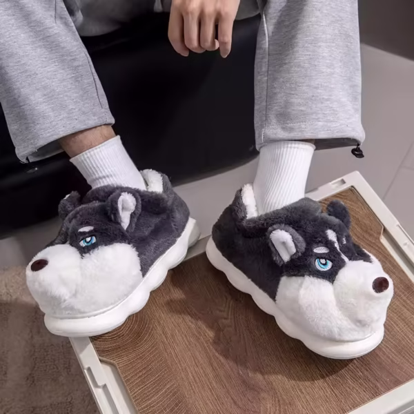 Men & Women Cartoon Dog Cotton Slippers | Warm Plush Indoor Shoes UK