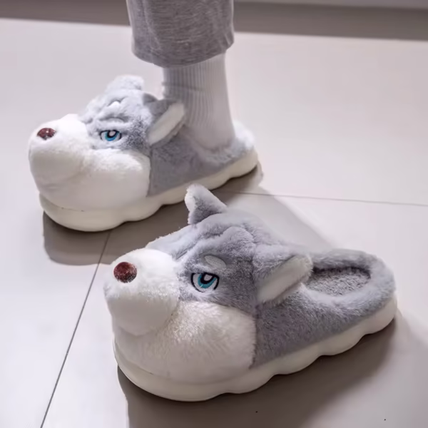 Men & Women Cartoon Dog Cotton Slippers | Warm Plush Indoor Shoes UK